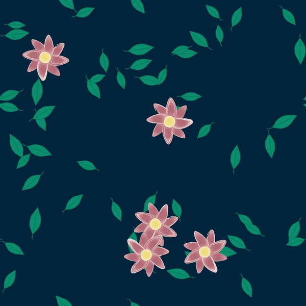 Fleurs Abstraites Avec Des Feuilles Vertes Motif Sans Couture Illustration — Image vectorielle