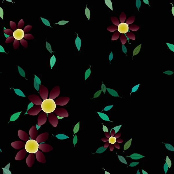 Fleurs Abstraites Avec Des Feuilles Vertes Motif Sans Couture Illustration — Image vectorielle