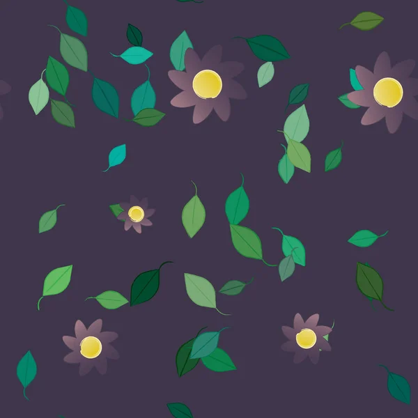 Абстрактные Цветы Бесшовным Рисунком Зеленых Листьев Векторная Иллюстрация — стоковый вектор