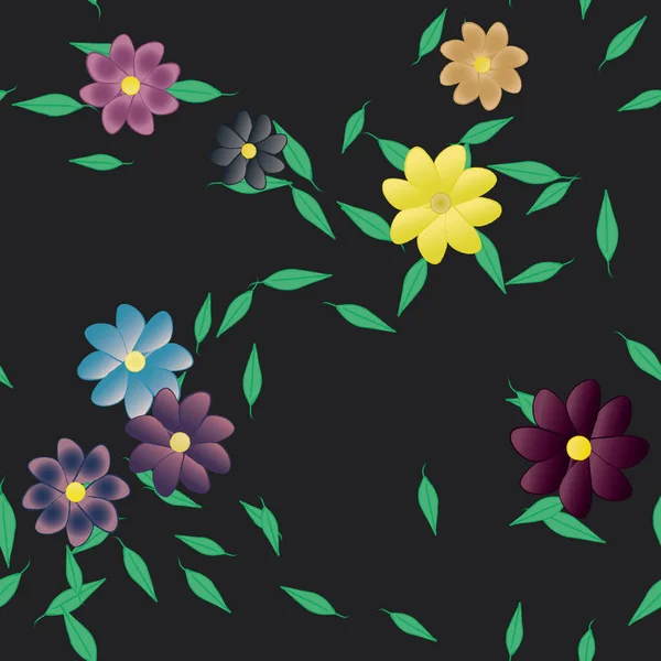 Fleurs Abstraites Avec Des Feuilles Vertes Motif Sans Couture Illustration — Image vectorielle