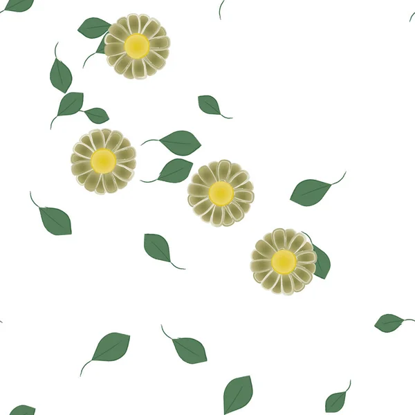 Fleurs Abstraites Avec Des Feuilles Vertes Motif Sans Couture Illustration — Image vectorielle