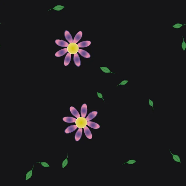 Flores Abstractas Con Hojas Verdes Patrón Sin Costura Ilustración Vectorial — Vector de stock