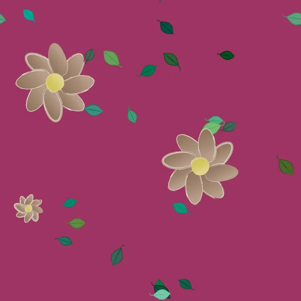 Fleurs Abstraites Avec Des Feuilles Vertes Motif Sans Couture Illustration — Image vectorielle