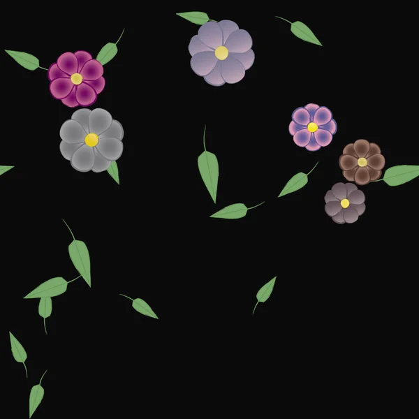 Yeşil Yapraklı Soyut Çiçekler Pürüzsüz Desen Vektör Çizimi — Stok Vektör