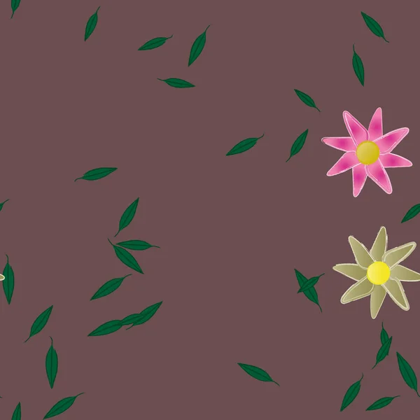 Flores Abstractas Con Hojas Verdes Patrón Sin Costura Ilustración Vectorial — Vector de stock