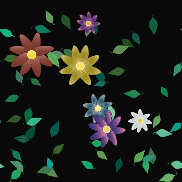 Fleurs Abstraites Avec Des Feuilles Vertes Motif Sans Couture Illustration — Image vectorielle