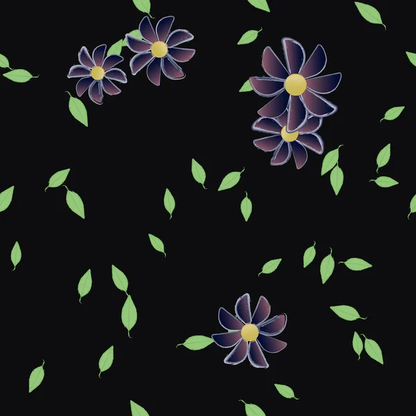 Fleurs Abstraites Avec Des Feuilles Vertes Motif Sans Couture Illustration — Image vectorielle