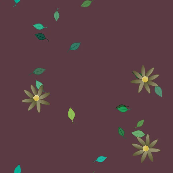 Flores Abstractas Con Hojas Verdes Patrón Sin Costura Ilustración Vectorial — Archivo Imágenes Vectoriales