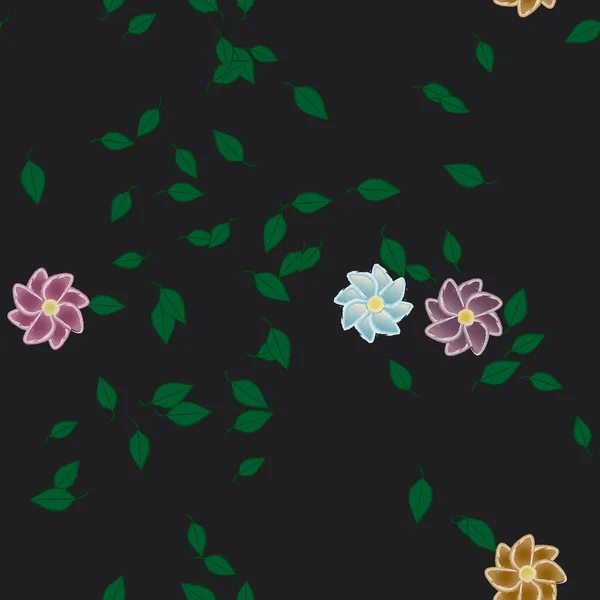 Fleurs Abstraites Avec Des Feuilles Vertes Motif Sans Couture Illustration — Image vectorielle