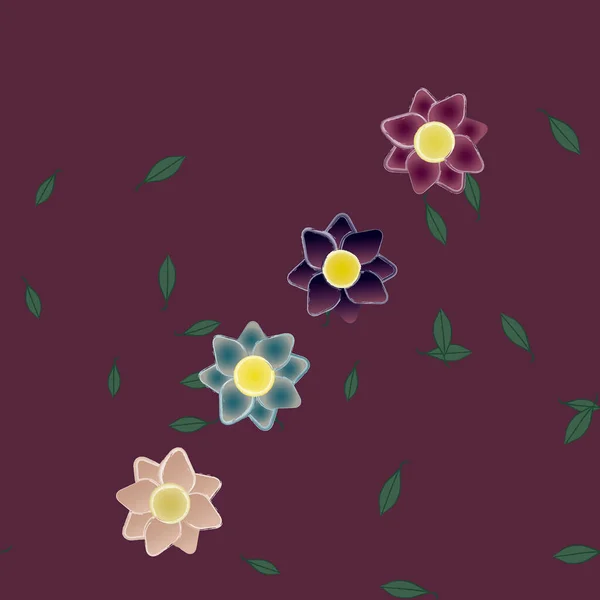 Flores Abstractas Con Hojas Verdes Patrón Sin Costura Ilustración Vectorial — Vector de stock