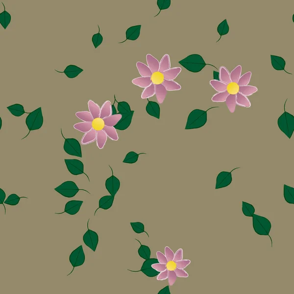 Flores Abstractas Con Hojas Verdes Patrón Sin Costura Ilustración Vectorial — Archivo Imágenes Vectoriales