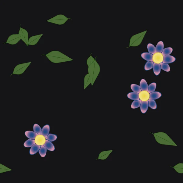 Fleurs Abstraites Avec Des Feuilles Vertes Motif Sans Couture Illustration — Image vectorielle