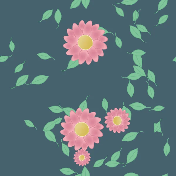 Abstracte Bloemen Met Groene Bladeren Naadloos Patroon Vector Illustratie — Stockvector