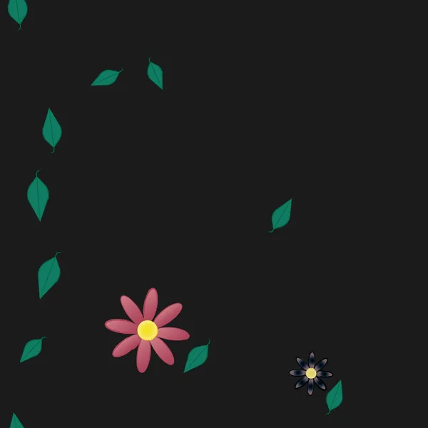 Flores Abstractas Con Hojas Verdes Patrón Sin Costura Ilustración Vectorial — Vector de stock