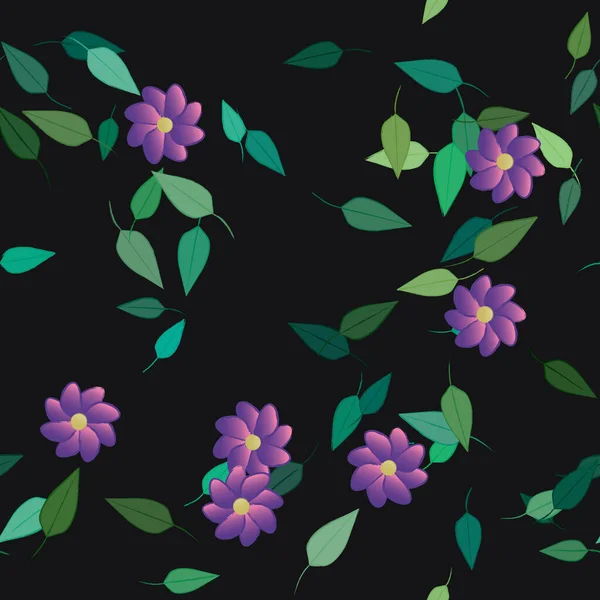 Fleurs Abstraites Avec Des Feuilles Vertes Motif Sans Couture Illustration — Image vectorielle