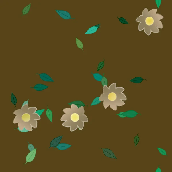 Fleurs Abstraites Avec Des Feuilles Vertes Motif Sans Couture Illustration — Image vectorielle