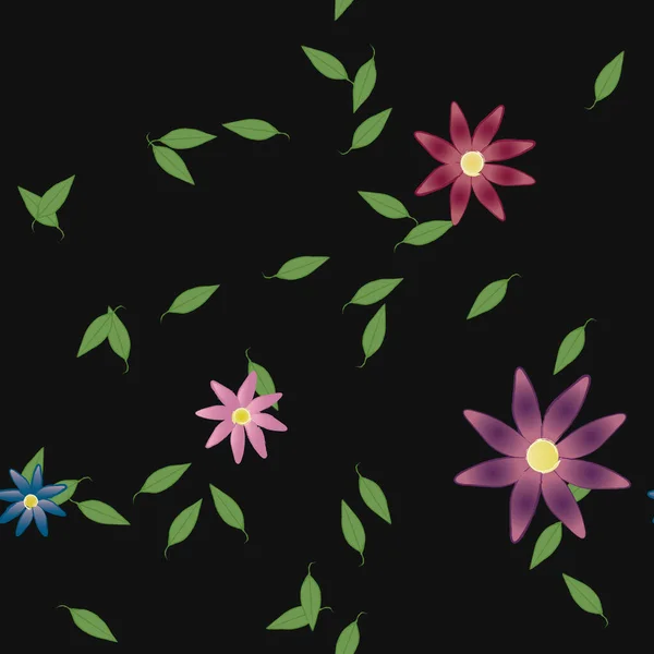 Flores Abstractas Con Hojas Verdes Patrón Sin Costura Ilustración Vectorial — Archivo Imágenes Vectoriales