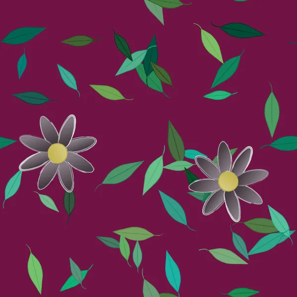 Fleurs Abstraites Avec Des Feuilles Vertes Motif Sans Couture Illustration — Image vectorielle