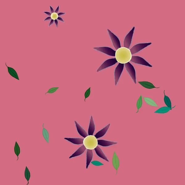 Fleurs Abstraites Avec Des Feuilles Vertes Motif Sans Couture Illustration — Image vectorielle