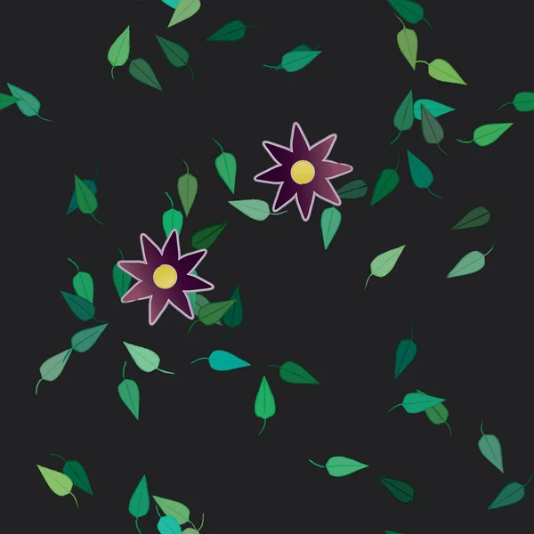 Flores Abstractas Con Hojas Verdes Patrón Sin Costura Ilustración Vectorial — Vector de stock