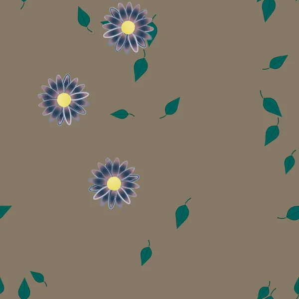 Flores Abstractas Con Hojas Verdes Patrón Sin Costura Ilustración Vectorial — Vector de stock