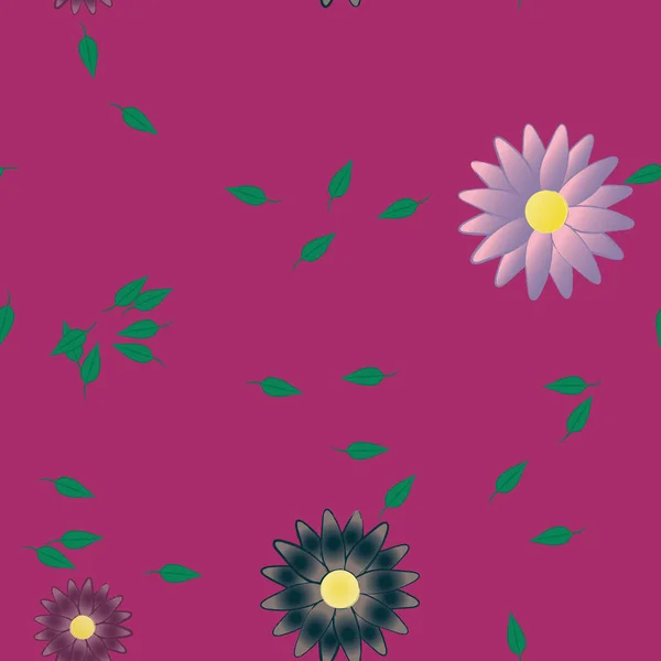 Flores Abstractas Con Hojas Verdes Patrón Sin Costura Ilustración Vectorial — Vector de stock