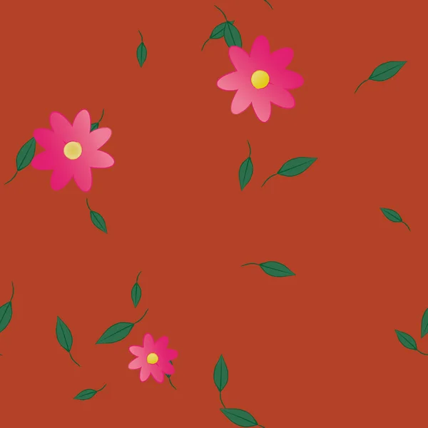 Flores Abstractas Con Hojas Verdes Patrón Sin Costura Ilustración Vectorial — Vector de stock