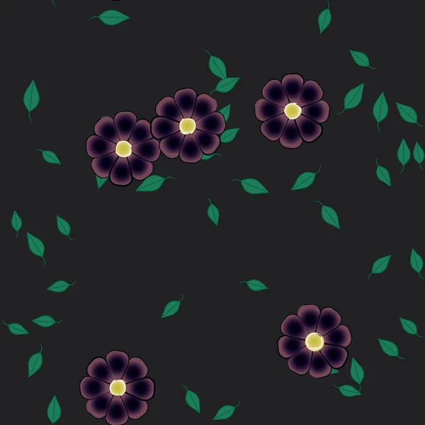 Fleurs Abstraites Avec Des Feuilles Vertes Motif Sans Couture Illustration — Image vectorielle