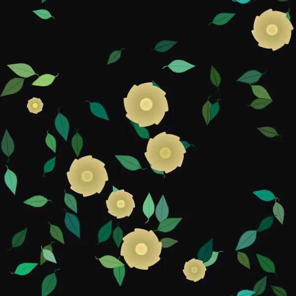 Flores Abstractas Con Hojas Verdes Patrón Sin Costura Ilustración Vectorial — Vector de stock