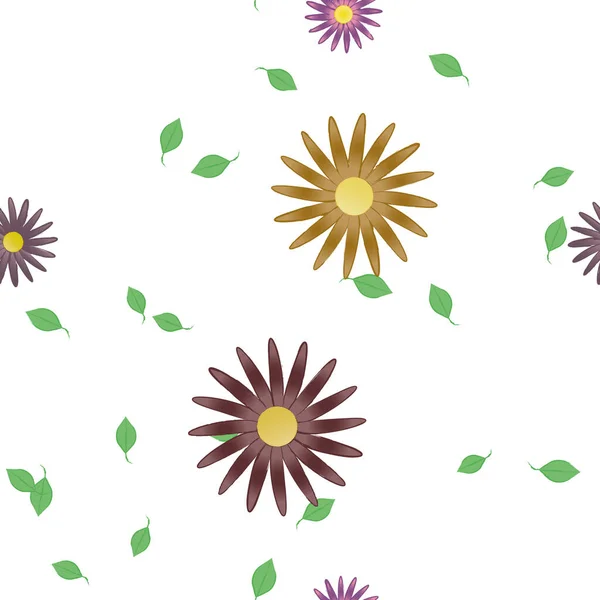 Abstract Flowers Green Leaves Seamless Pattern Vector Illustration — Stock Vector