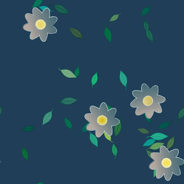 Flores Abstractas Con Hojas Verdes Patrón Sin Costura Ilustración Vectorial — Vector de stock