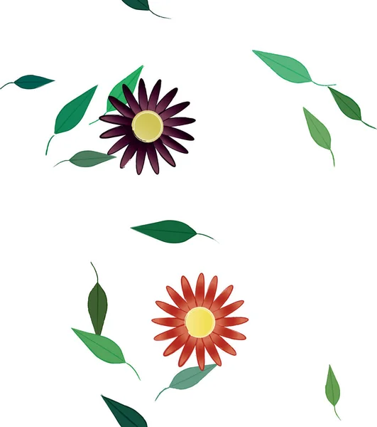 Flores Abstractas Con Hojas Verdes Patrón Sin Costura Ilustración Vectorial — Archivo Imágenes Vectoriales