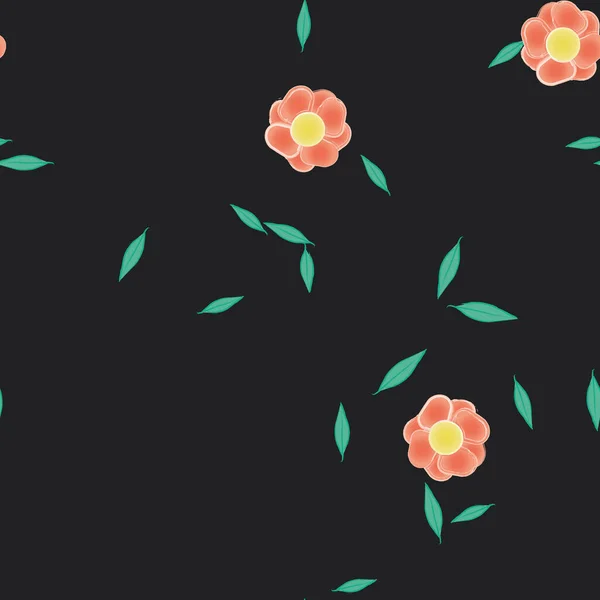 Abstrakta Blommor Med Gröna Blad Sömlös Mönster Vektor Illustration — Stock vektor