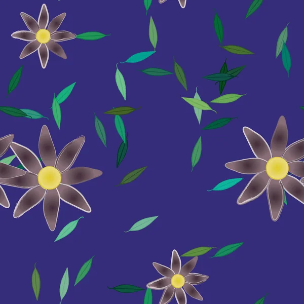 Flores Abstractas Con Hojas Verdes Patrón Sin Costura Ilustración Vectorial — Vector de stock