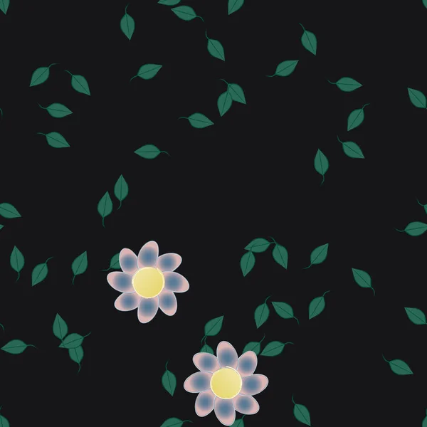 Flores Abstractas Con Hojas Verdes Patrón Sin Costura Ilustración Vectorial — Vector de stock