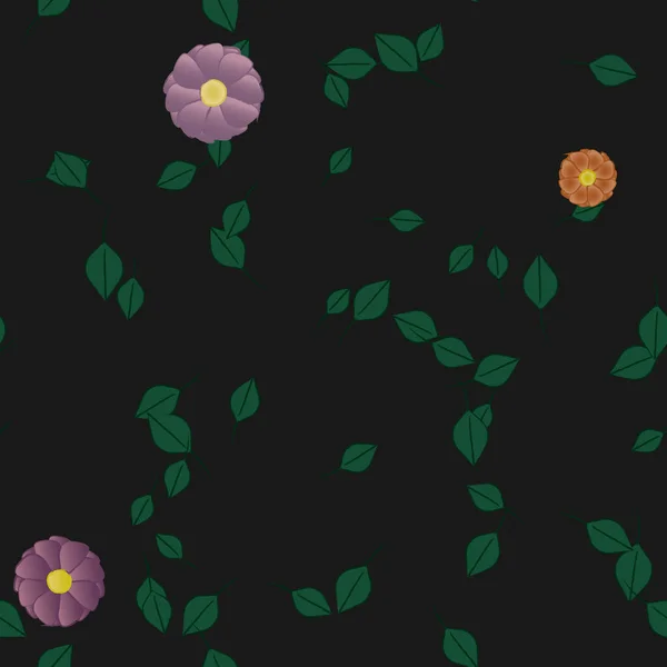 Flores Abstractas Con Hojas Verdes Patrón Sin Costura Ilustración Vectorial — Vector de stock