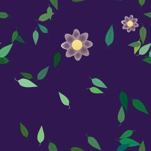 Abstrakta Blommor Med Gröna Blad Sömlös Mönster Vektor Illustration — Stock vektor