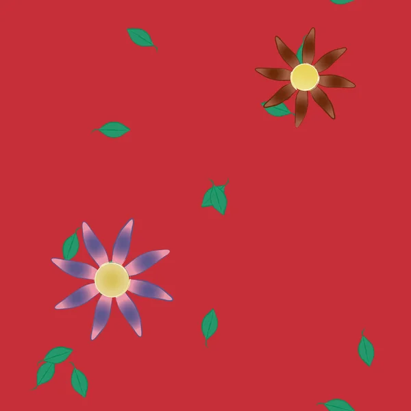 Flores Abstractas Con Hojas Verdes Patrón Sin Costura Ilustración Vectorial — Vector de stock