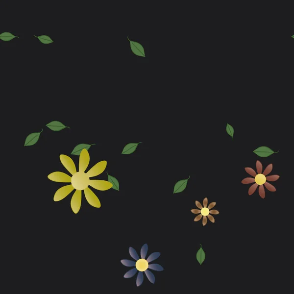 Fleurs Abstraites Avec Des Feuilles Vertes Motif Sans Couture Illustration — Image vectorielle