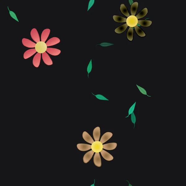 Fleurs Abstraites Avec Des Feuilles Vertes Motif Sans Couture Illustration — Image vectorielle