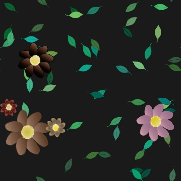 Fleurs Abstraites Avec Des Feuilles Vertes Motif Sans Couture Illustration — Image vectorielle