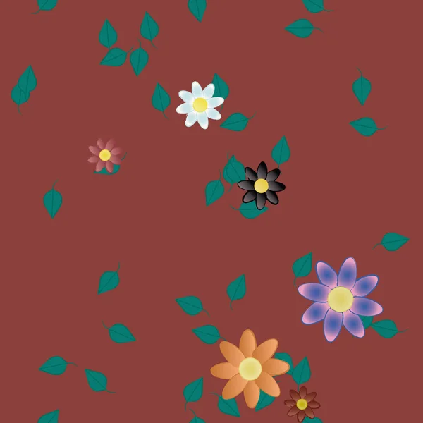 Fleurs Abstraites Avec Des Feuilles Vertes Motif Sans Couture Illustration — Image vectorielle