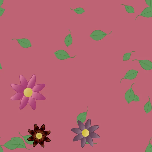 Flores Abstractas Con Hojas Verdes Patrón Sin Costura Ilustración Vectorial — Archivo Imágenes Vectoriales