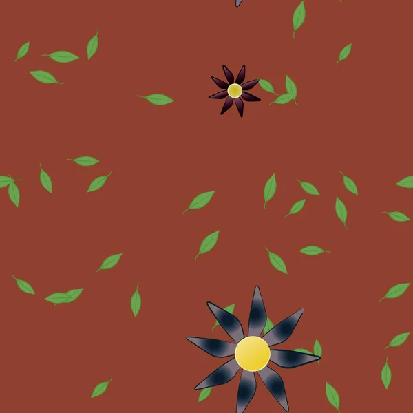 Flores Abstractas Con Hojas Verdes Patrón Sin Costura Ilustración Vectorial — Vector de stock