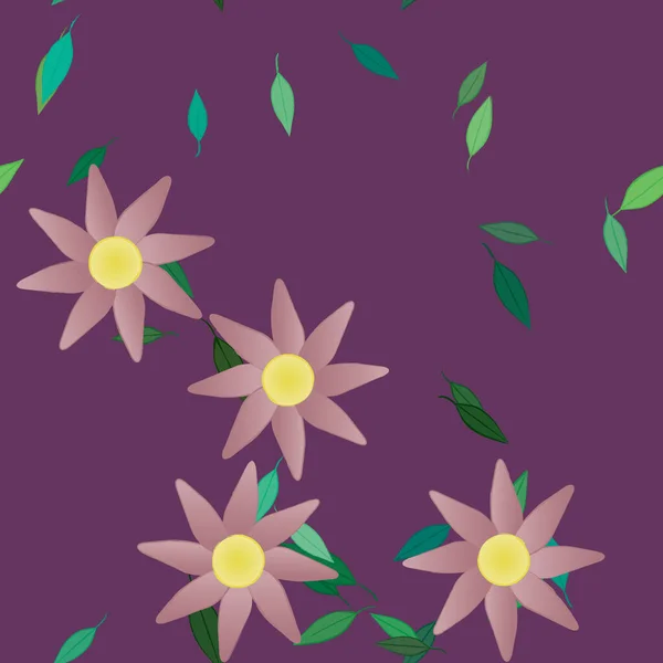 Flores Abstractas Con Hojas Verdes Patrón Sin Costura Ilustración Vectorial — Archivo Imágenes Vectoriales