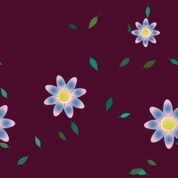 Fleurs Abstraites Avec Des Feuilles Vertes Motif Sans Couture Illustration — Image vectorielle