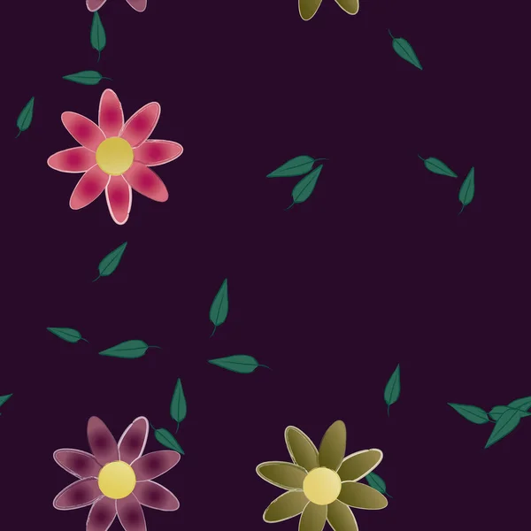 Fleurs Abstraites Avec Des Feuilles Vertes Motif Sans Couture Illustration — Image vectorielle