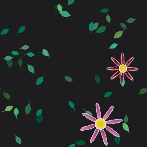 Flores Abstractas Con Hojas Verdes Patrón Sin Costura Ilustración Vectorial — Vector de stock