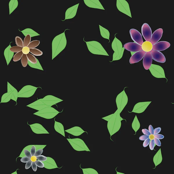 Fleurs Abstraites Avec Des Feuilles Vertes Motif Sans Couture Illustration — Image vectorielle