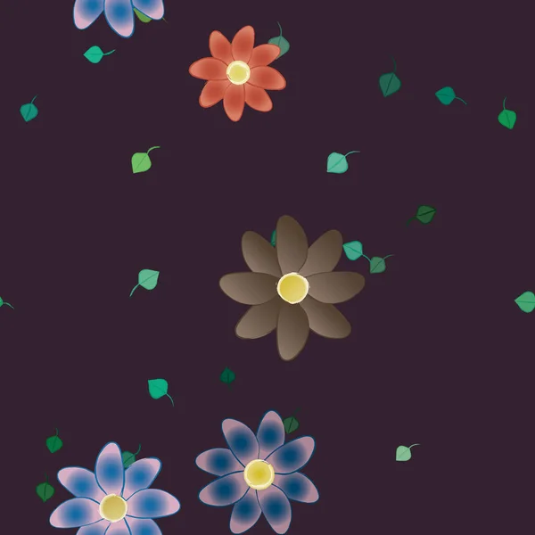 Flores Abstractas Con Hojas Verdes Patrón Sin Costura Ilustración Vectorial — Vector de stock